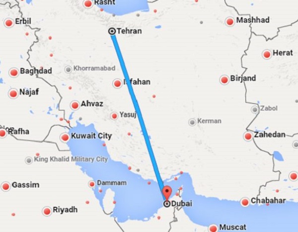 فاصله تهران تا دبی